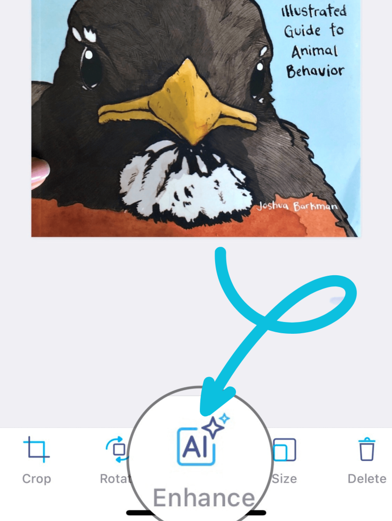 Remove fingers from scans: to use the AI Finger Eraser, tap the AI Enhace button at the bottom of the screen.