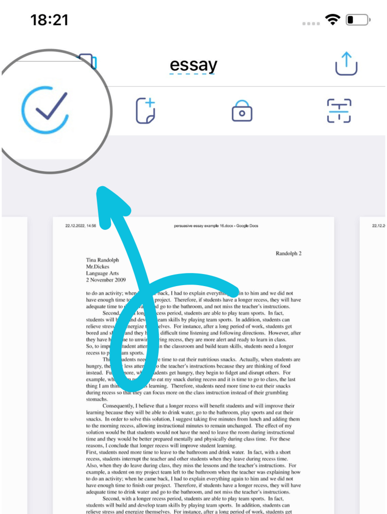 to reorder pages, tap the blue checkmark icon