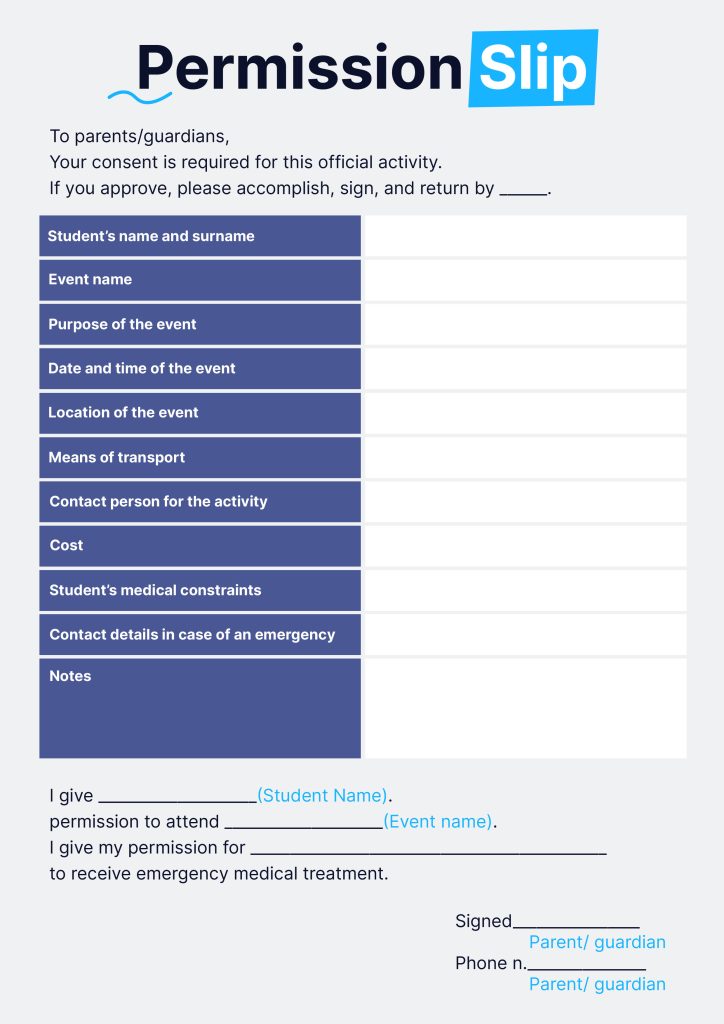 Download this iScanner's free permission slip template and make the best of it right away.