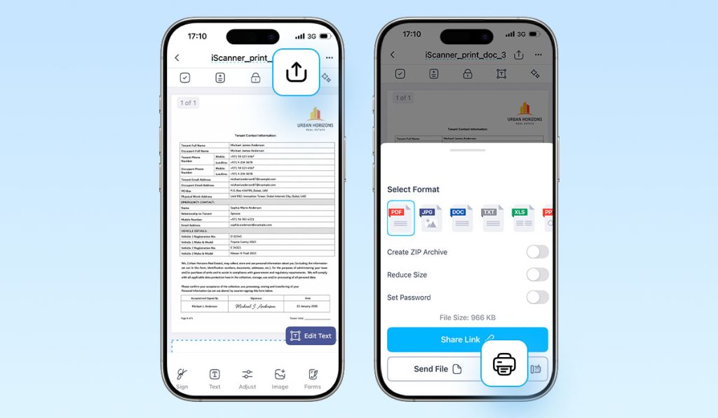 how to print from your phone via the file's context menu