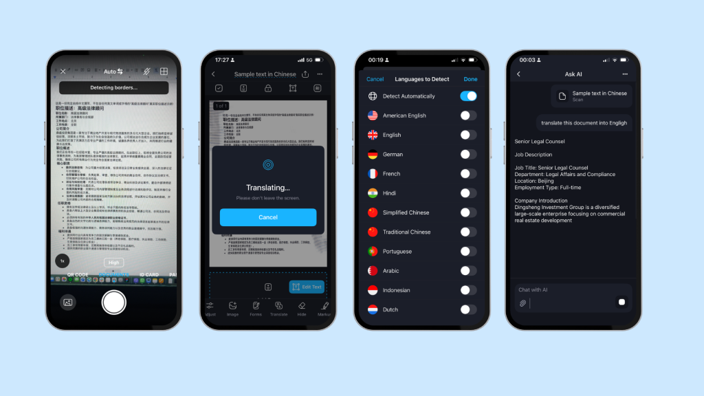 scan and translate documents into english